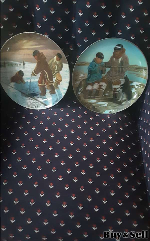 FOR SALE IRONSTONE PLATES DEPICTING INUIT LIFE CALLED "PEOPLE OF THE MIDNIGHT SUN"