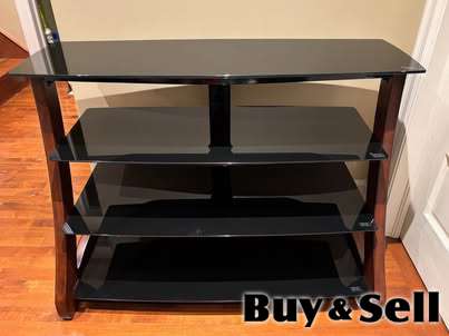 Wood and Black Glass TV Console