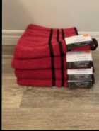 For Sale: 4 Brand New Red Bath Towels With Black