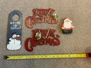 Assorted xmas decorations including tole painted wooden ...