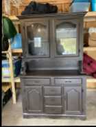 Cabinet and hutch was painted but needs to be refinished.