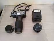 CANON AE-1 WITH 3 LENSES AND FLASH