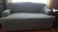 Has great stretch.  Turquoise Blue colour
NEW, Never ...