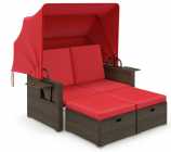 Outdoor Patio Rattan Daybed w/Retractable Canopy