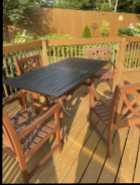 Wooden patio table with 4 chairs.  Also comes with ...