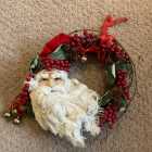 Santa Face Wreath with Holly Berries in Excellent Condition. ...