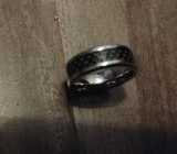 Silver-Tone Titanium Ring w/ Carbon Fibre Inlay - Photo 1 of 5