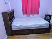 Twin mates bed, bookcase headboard and pillow-top 