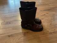One pair of brown leather motorcycle boots
