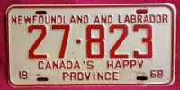 Vintage 1968 Newfoundland License Plate